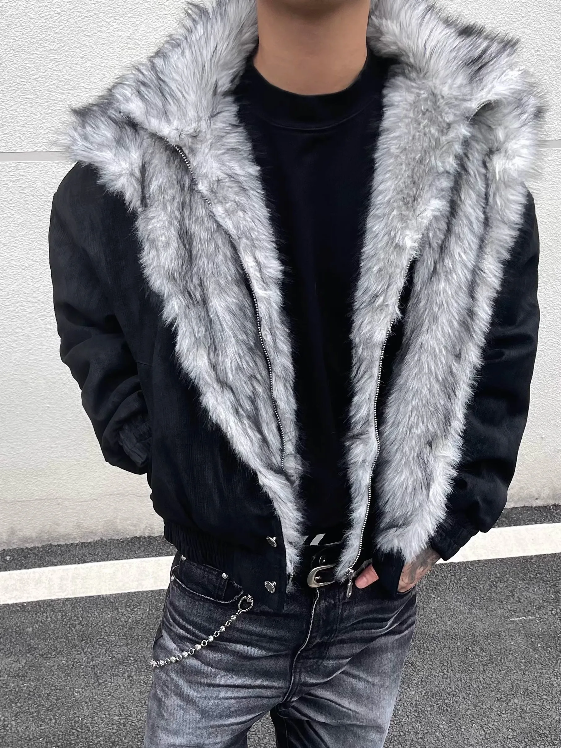 

Мужская хлопковая куртка большого размера Polar Wolf King с двухслойным меховым воротником, зимнее модное молодежное теплое пальто