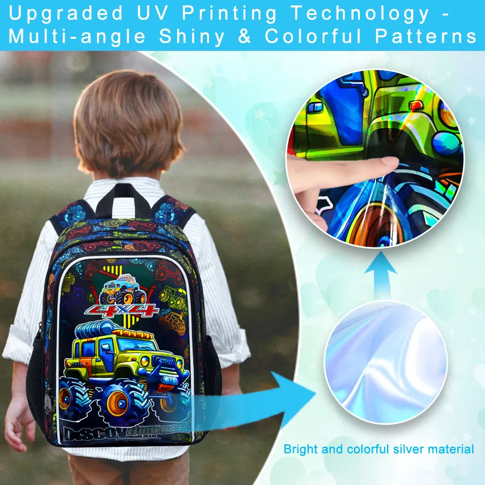 Toddler Backpack for Boys, 13" Car Kids Bookbag, Cute Animal Preschool Kindergarten Schoolbag