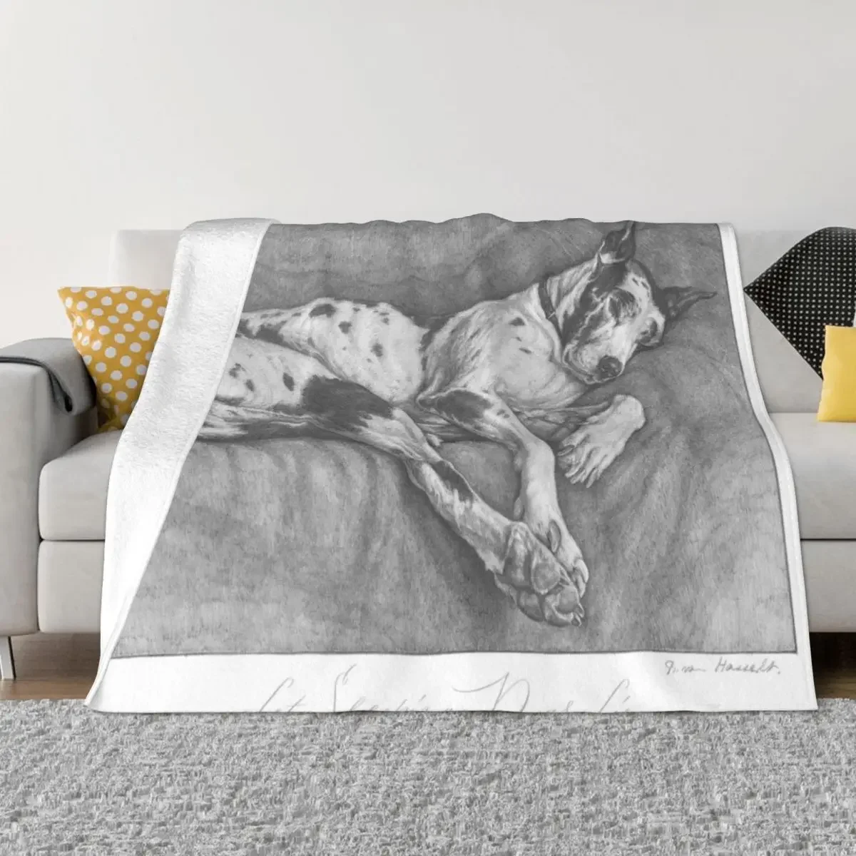 Great Dane pencil drawing circa 1930 Throw Blanket fluffy Sofa Quilt Decorative Sofa Summer Beddings Fashion Sofas Blankets