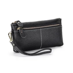 Women's Soft Leather Wallet Versatile Day Clutches Genuine Leather Zipper Wallet Large Wristlet Women's Clutch Bag Purse Wallet