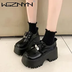 NEW Lolita Shoes Women Mary Jane Lace Up Loafers Girls Students Uniform 8CM High Heels Platform Office Shoes Cosplay Female Shoe