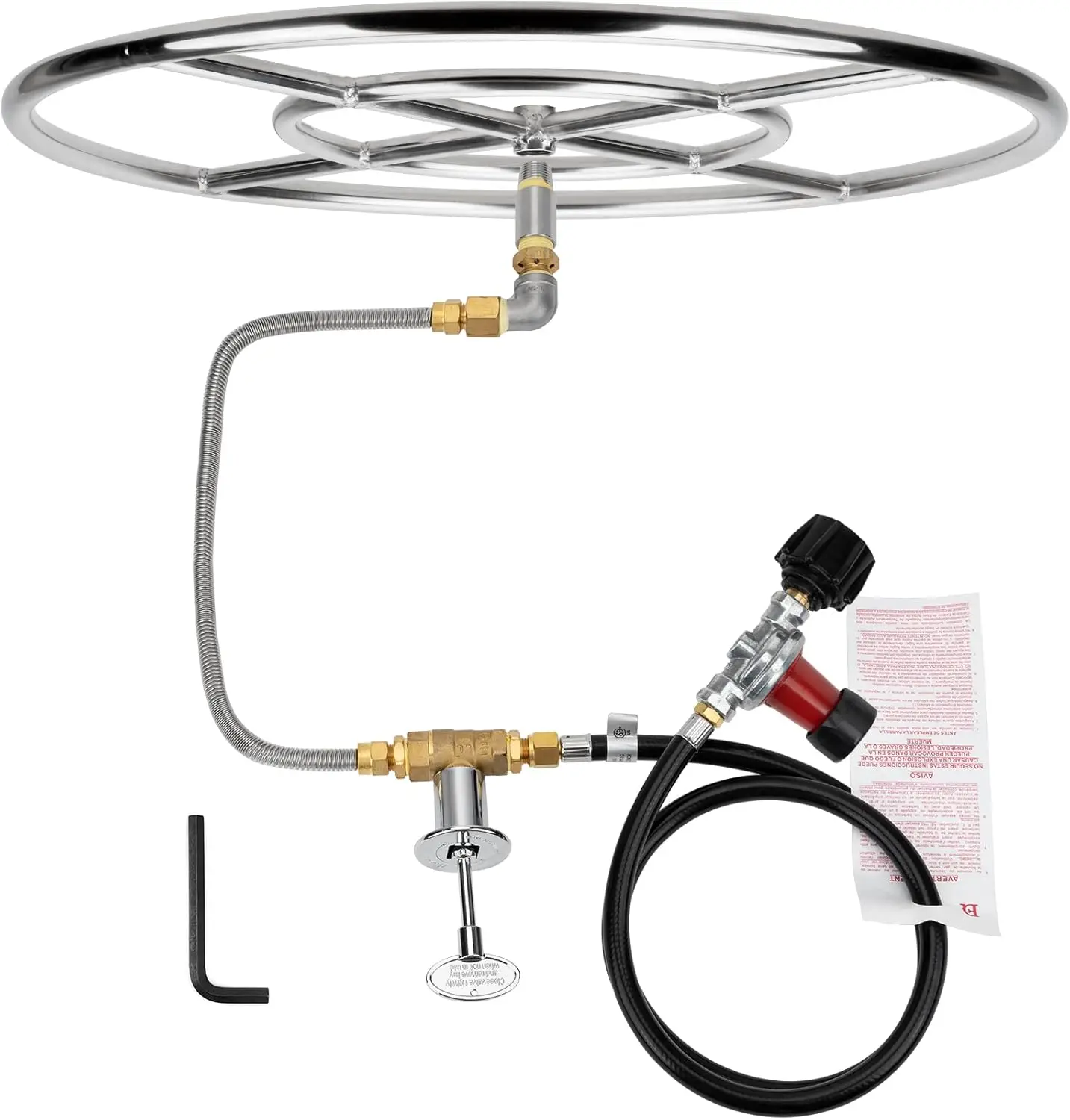 LP Propane Gas Fire Pit Burner Ring Installation Kit for Outdoor Use - Stainless Steel, No Color Mentioned, 24 - inch