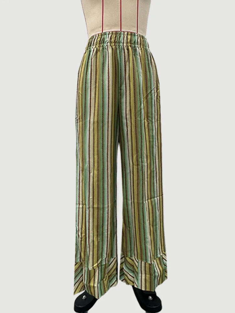 2026 Beachwear Women's Clothing Striped Wide Leg Pants New Style Loose Casual High Waist Trousers Contrast Vacation Comfortable