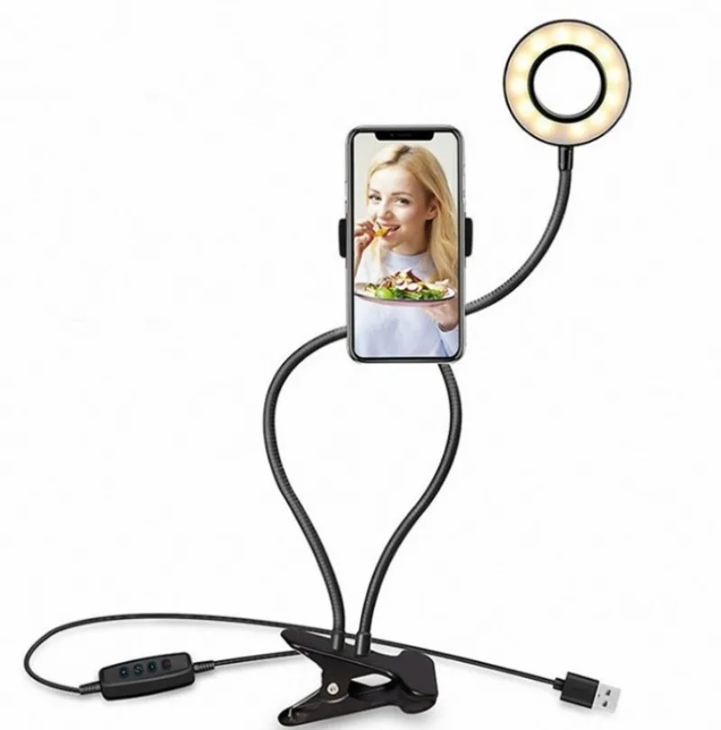 Luz de Anel LED Ajustável de 8cm - Luz Portátil para Maquiagem, Transmissão ao Vivo e Fotografia