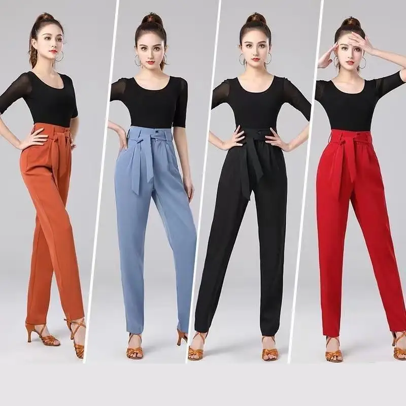 

High Waist Women's Black National Standard Dance Pants Line Dance Bottoms For Dancing Dancewear Latin Modern Teacher Stage Wear