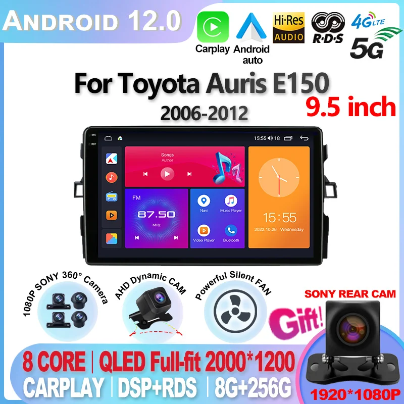 2K For Toyota Auris E150 2006-2012 Android 12 Car Radio 4G GPS Navigation Carplay Audio Stereo Multimedia Auto DVD FM 2Din 2 Din