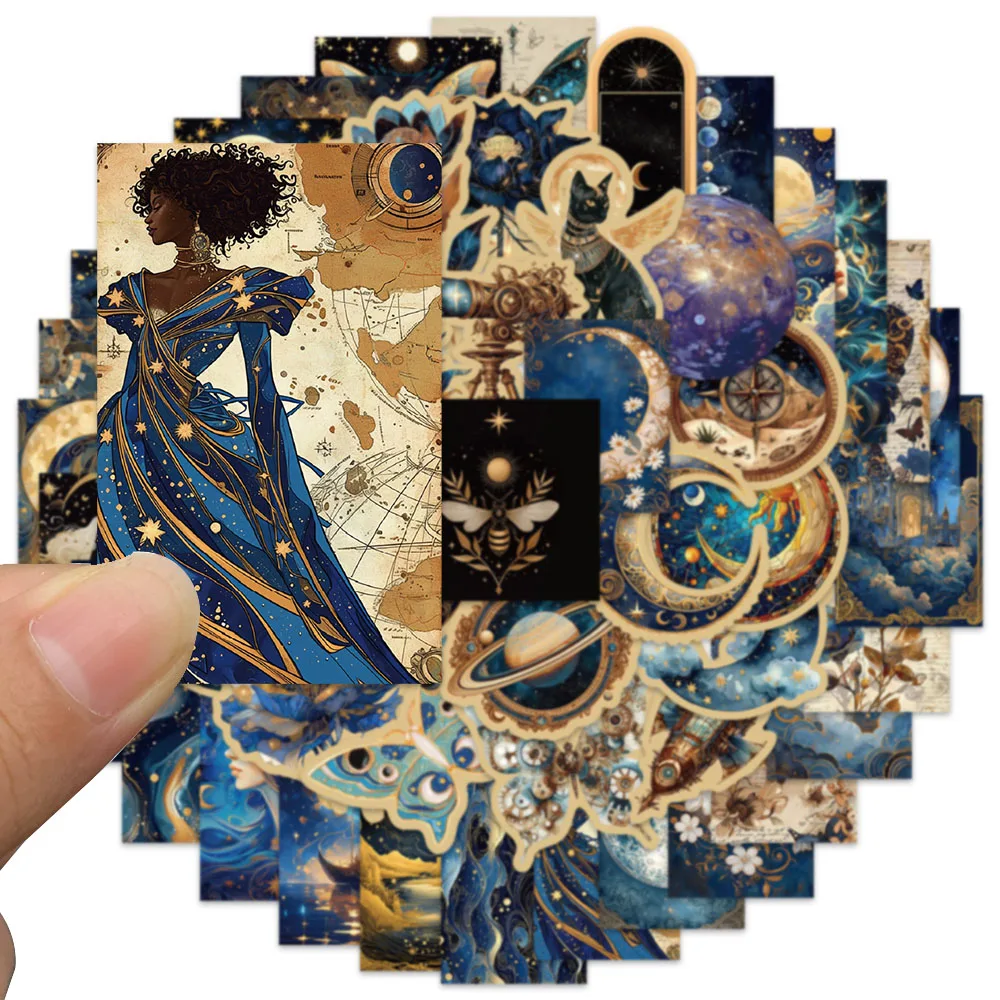 50 Uds. De pegatinas artísticas de universo de lujo estéticas, decoración DIY para ordenador portátil, botella de agua, equipaje, cuaderno, calcomanías de vinilo impermeables