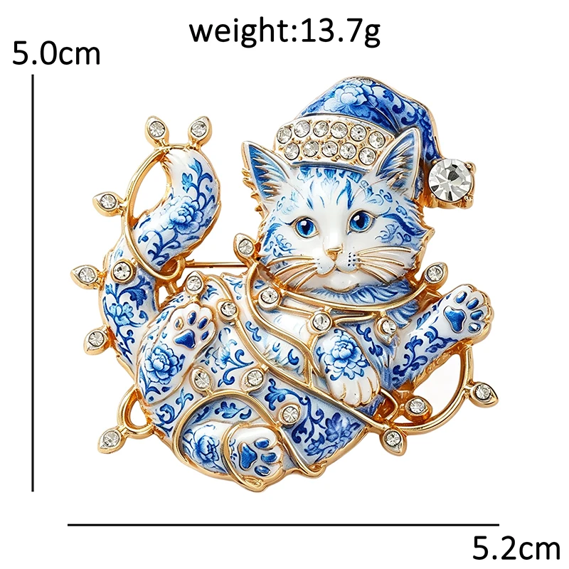 Wuli&baby Niedliche Weihnachts-Katzenbroschen für Frauen Unisex 2-farbige Strass-Broschen mit bunten Lichtern Kätzchen Neujahrsparty-Broschen – Detail 3