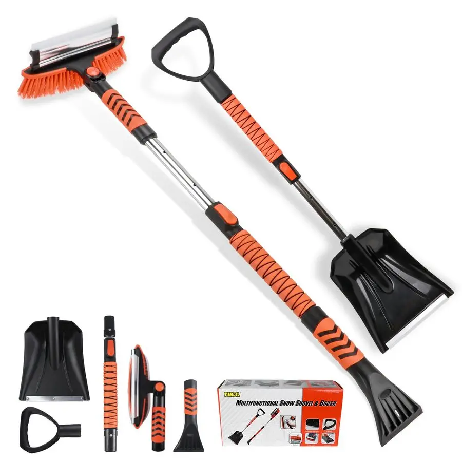 

Ice Scraper and Extendable Snow Brush Emergency Snow Shovel Snow Broom with Foam Grip 180 Pivoting Brush Head Snow Scraper for C