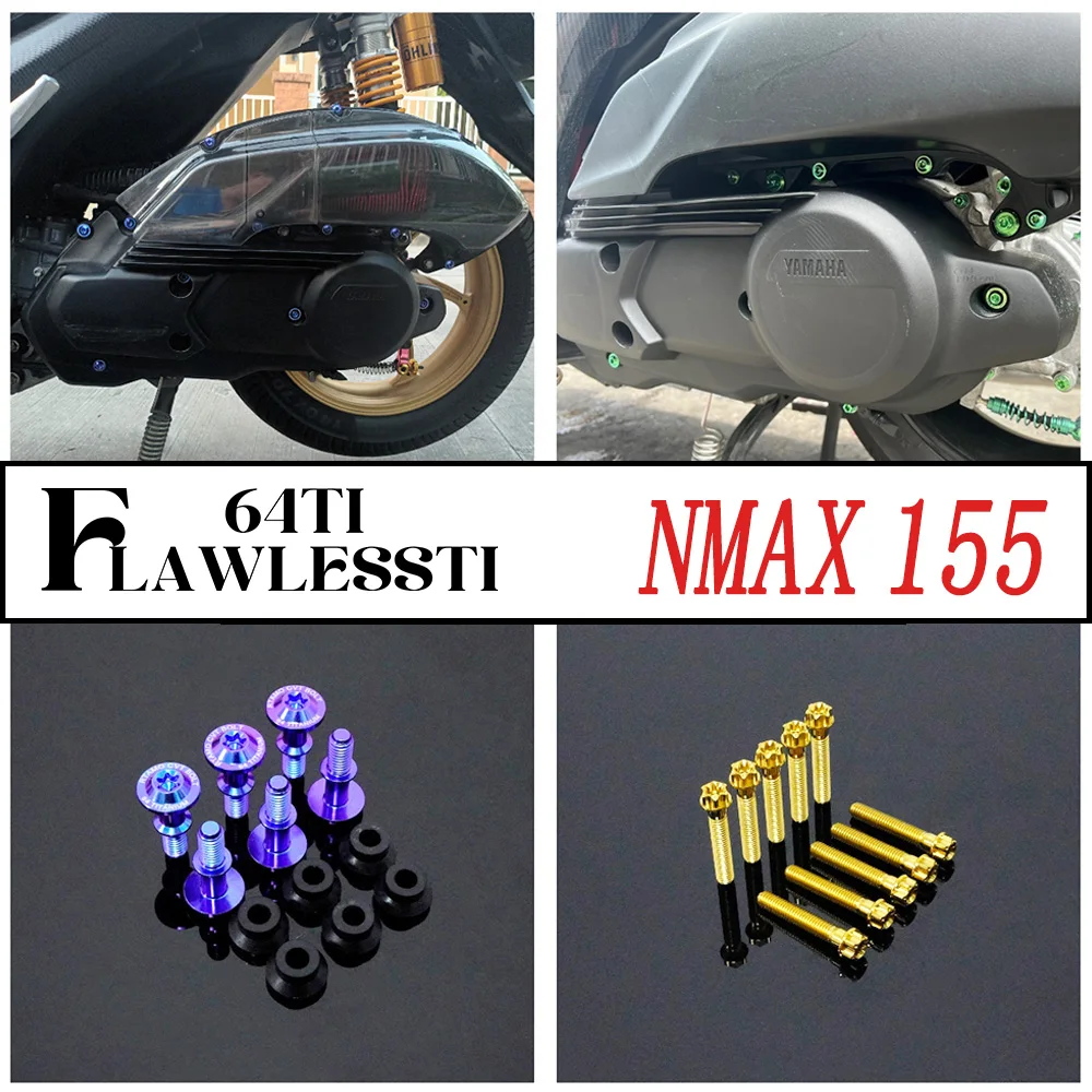 FLAWLESSTI Gr5 Titanium Bolts ABS Brake Disc Gear Oil Box Swingarn Shock Bolts Front Axle Rear Nut For Yamaha Nmax V1 V1 155