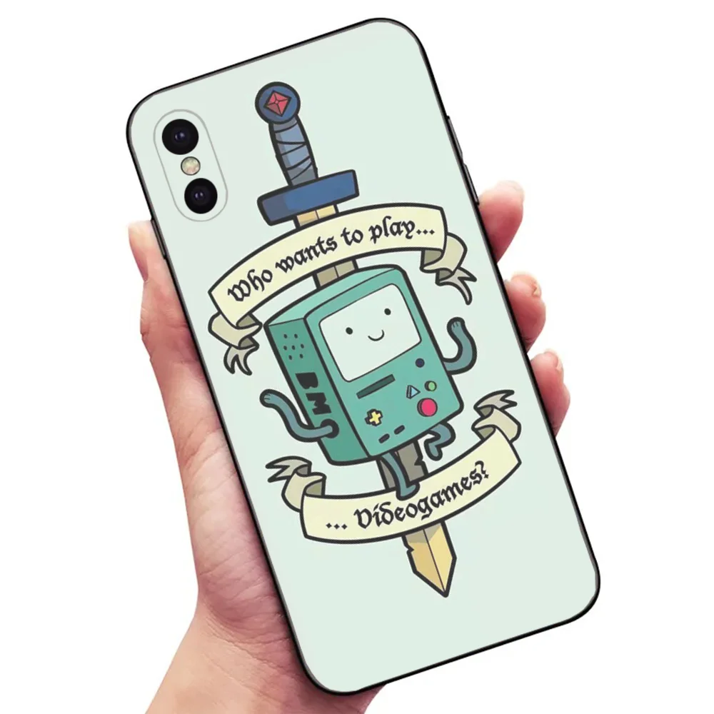 BMO A-Adventure T-Time Phone Case For Samsung S24,23,22,30,21,10,9,Ultra,Plus,Lite,FE,5G Black Soft Case