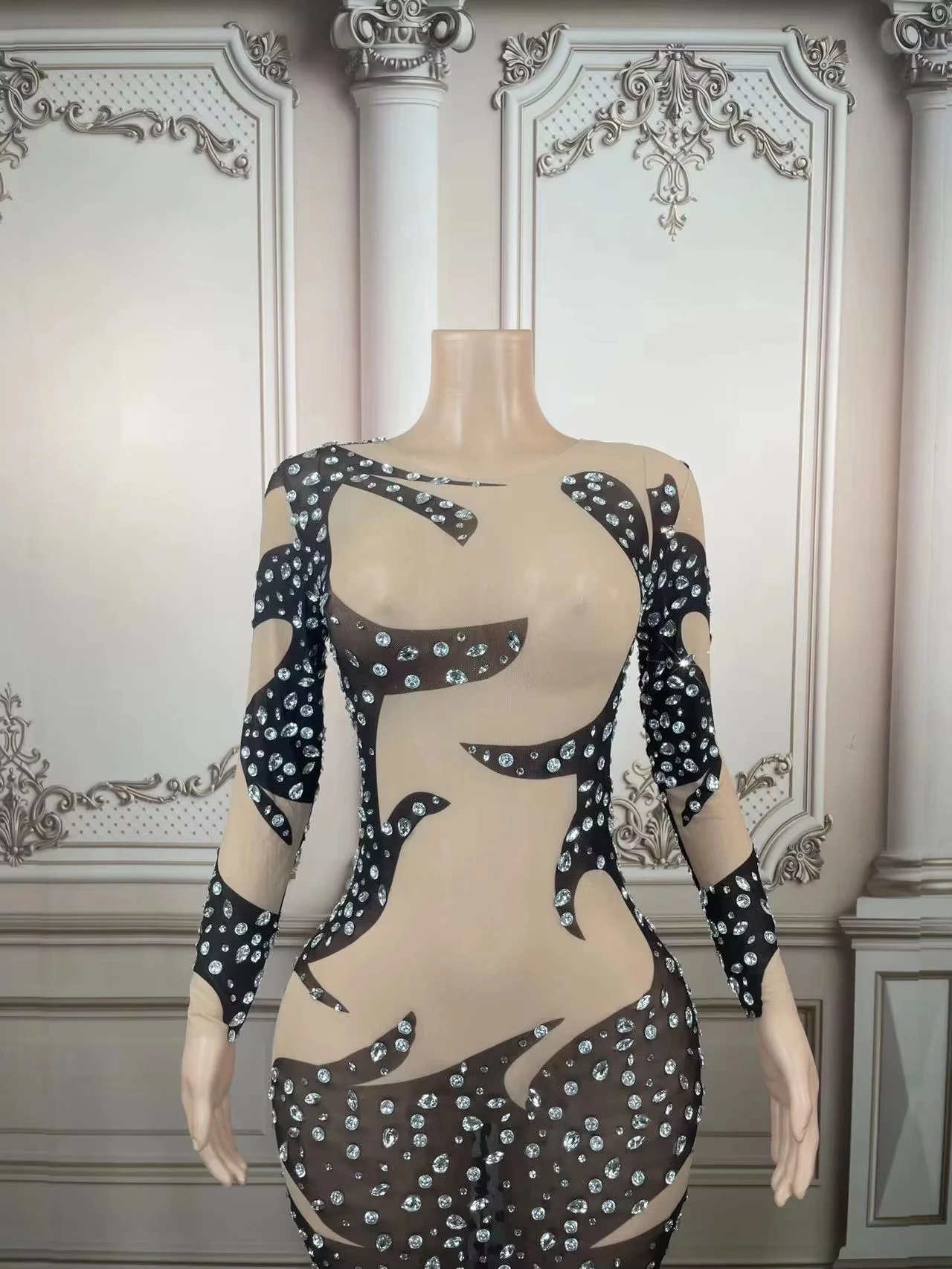 Vestidos de lujo de manga larga con diamantes de imitación de cristal, vestidos sexis para discoteca, vestidos de baile de boda ajustados para mujer, vestidos de noche, vestido Maxi de graduación