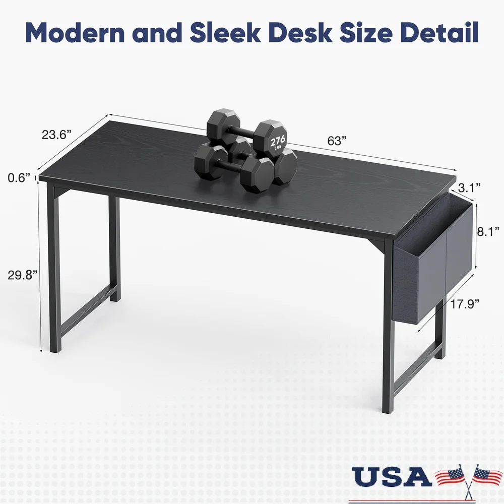 

40 Inch Computer Office Desk with Storage Bag and Hooks Home Office Bedroom Minimalist Design Easy Assembly