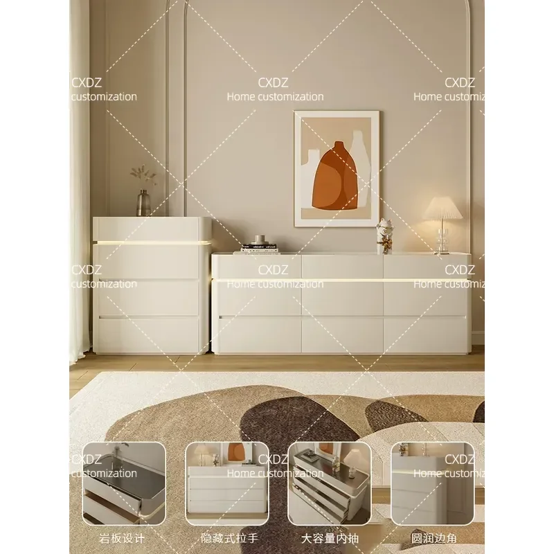 Solid Wood Ultra Thin Drawer Chest Simple Modern Living Room Wall Cabinet Bedroom Bedside Storage Locker