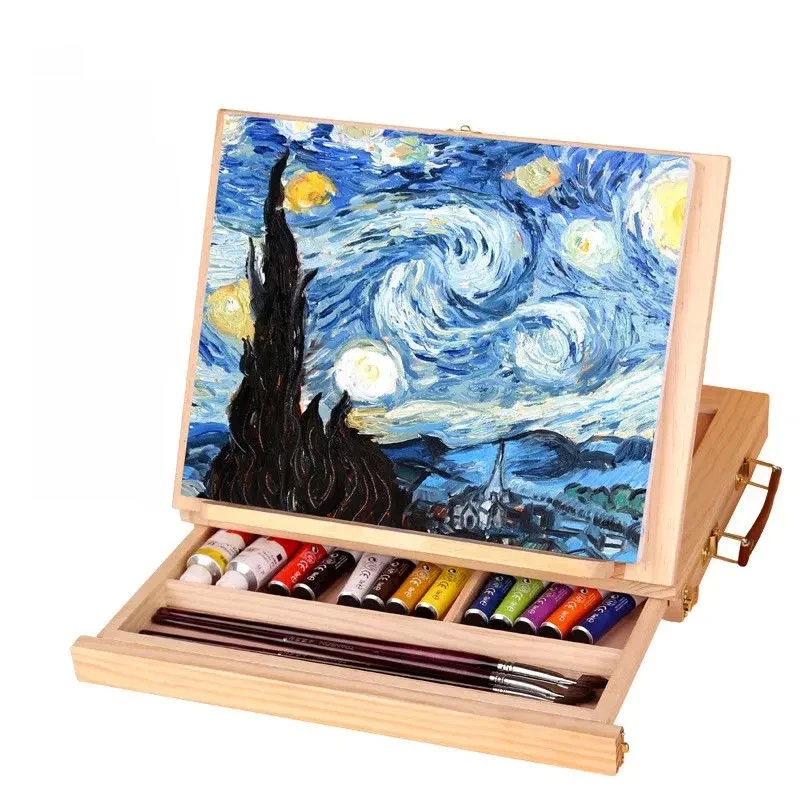 

Wooden Easel Painting Easel Artist Desk Easel Portable Miniature Desk Folding Easel Table Box Oil Paint Accessories Art Supplies