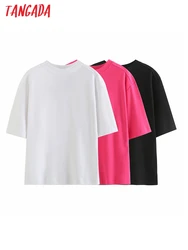 Tangada 2023 Summer Women Pink Cotton T Shirt High Quality Short Sleeve Tees Ladies Casual Tee Shirt Street Wear Top 6D194