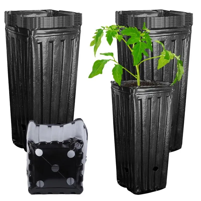 20Pcs Tall Square Plant Seedling Planting Cup Plastic Deep Nursery Treepots Breathable Pot For Garden Tree Transplant Grow Bags