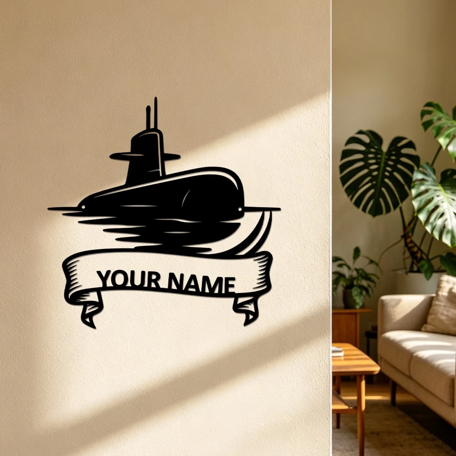 Personalized Submarine Metal Wall Art Custom Name Banner Vintage Metal Sign, Indoor Home Decoration for Navy Enthusiast Man Room