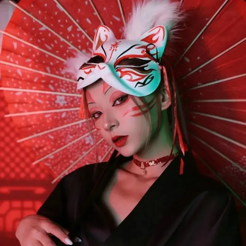 3/5/10 pçs máscara japonesa meia face pintados à mão gato raposa máscara anime cenas cosplay masquerade celebração festival cosplay prop