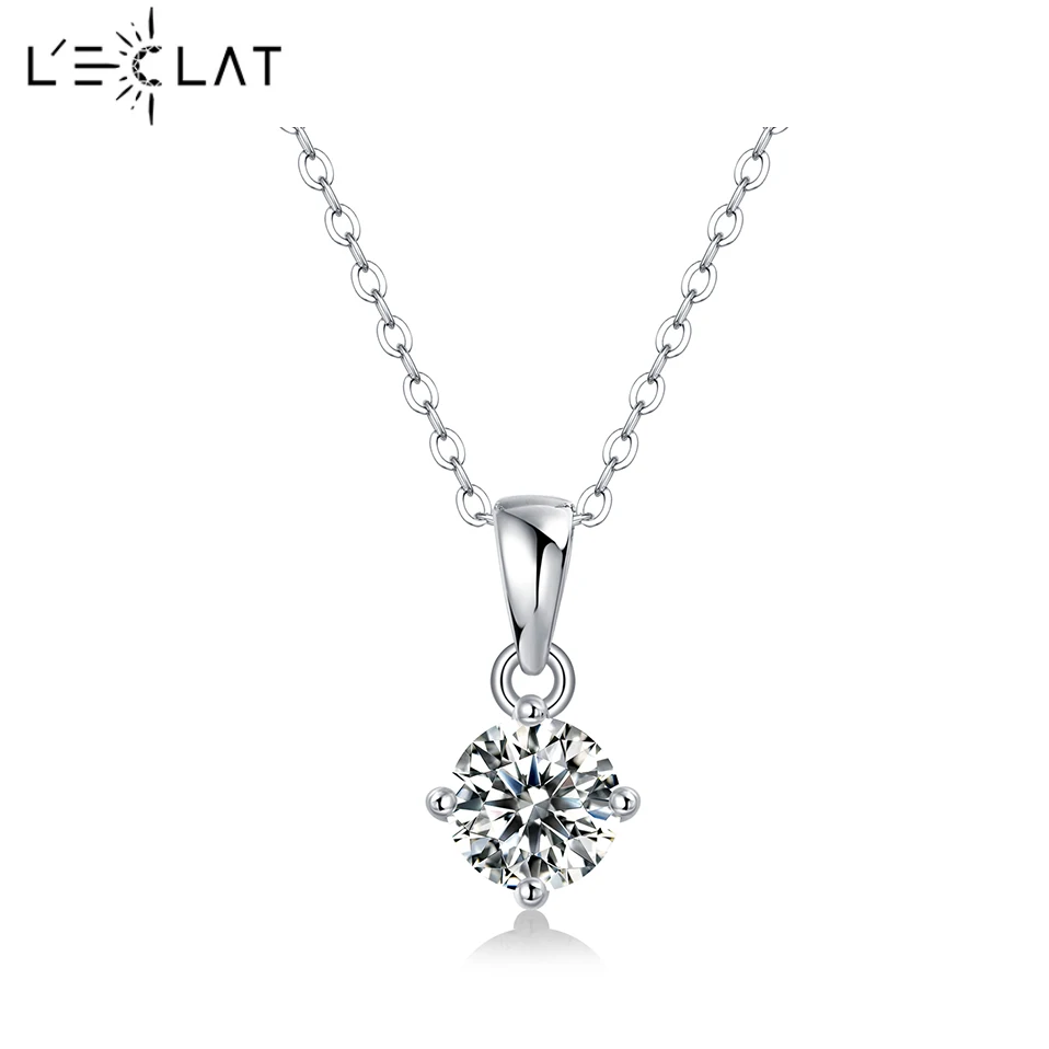 

LECLAT 18K White Gold Moissanite Chain Pendant 925 Silver 0.5/1/3/5CT Simple Oval Round Necklace For Women Engagement Well Jewel