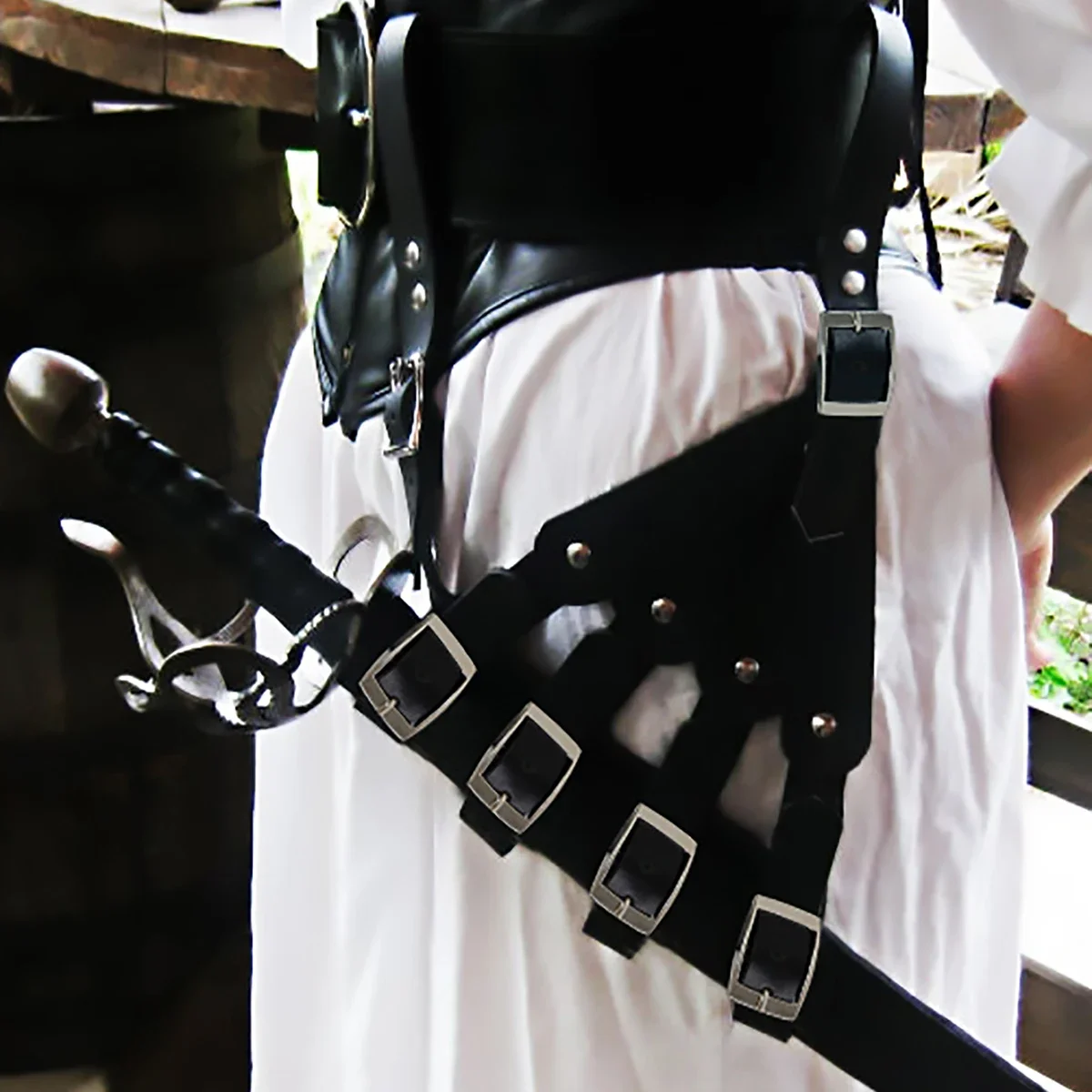 2PCS Unisex Black Leather Sword Sheath With Viking Retro Medieval Belt For Renaissance LARP Costume Cosplay Accessoires