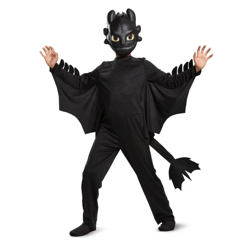 2024 New Arrival Black Flying Dragon Jumpsuit With Mask Boys Classic Dragon Child Halloween Costume