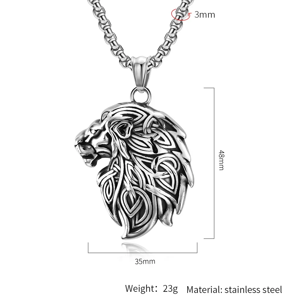 JHSL New Male Men Animal Lion Pendant Necklace Stainless Steel Chain Black Silver Color Fashion Jewelry Dropship Wholesale