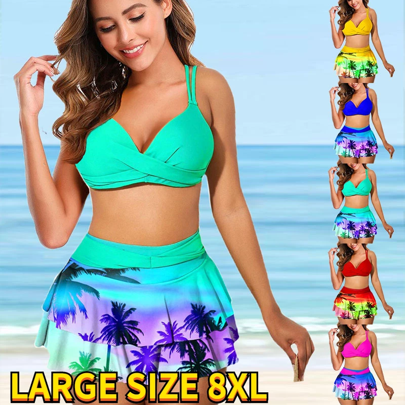 

New 2023 Three Piece Bikinis Set Women Sexy Print Swimsuit Swimdress Woman Summer Beachwear Large Size Bathsuit Monokini