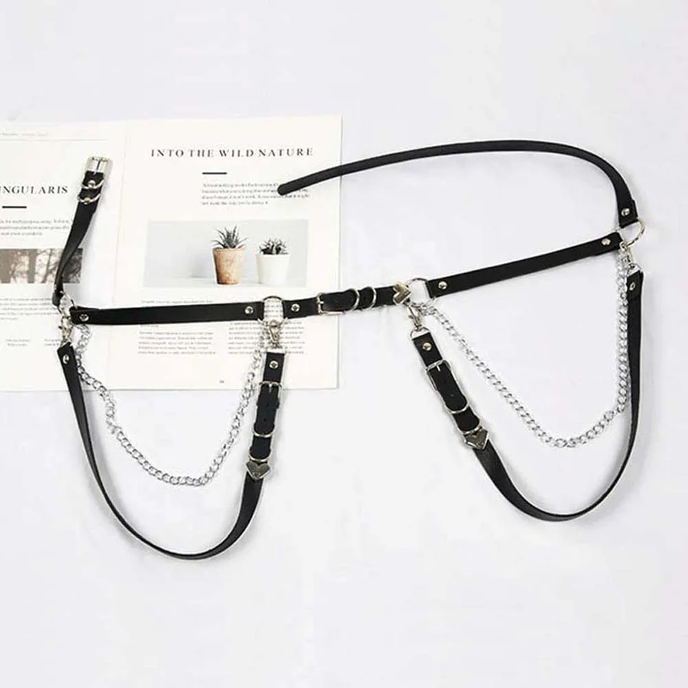 

Металлический пояс-цепочка Harajuku из искусственной кожи для юбки, в стиле хип-хоп, панк, JK, с петлями для ног, аксессуар для платья