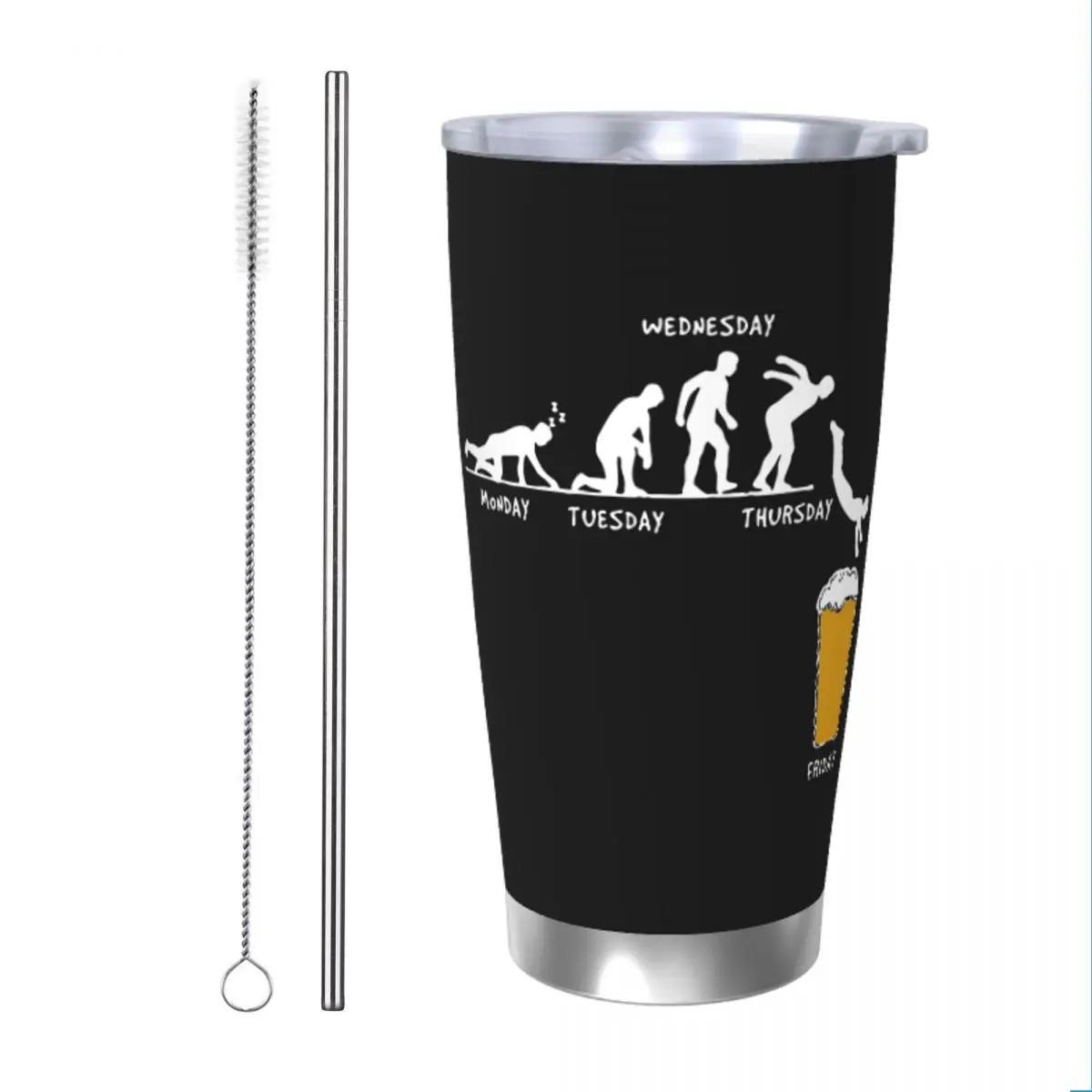 Week Craft Beer Insulated Tumbler with Straws Lid Stainless Steel Thermal Mug Outdoor Portable Car Bottle Cup, 20oz