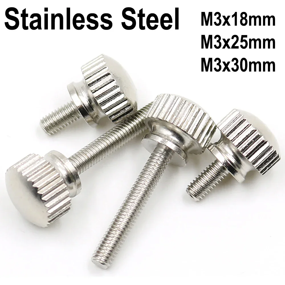 M3 18/25/30mm M2 M2.5 Straight Grain Knurled Thumb Screws Stainless Steel Hand Grip Knob Bolts