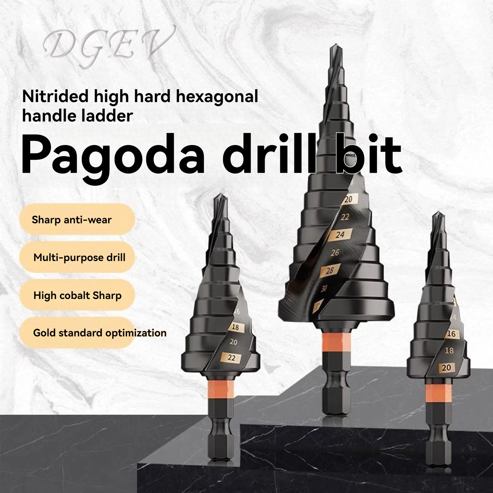 

Ступенчатое сверло DGEV по металлу, 1 шт., ступенчатое сверло со спиральной канавкой M35, шестигранный хвостовик 1/4 дюйма для металла, дерева, покрытие AlTiN