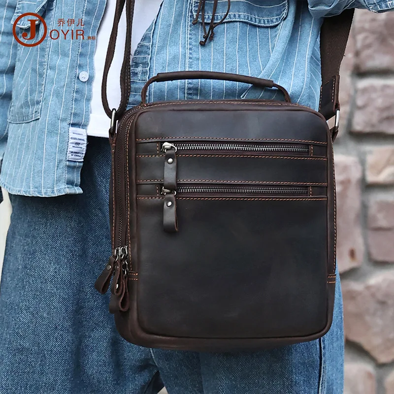 

Мужская сумка через плечо, вместительный кожаный рюкзак Crazy Horse в стиле ретро с несколькими карманами, ручной дорожный рюкзак на одно плечо