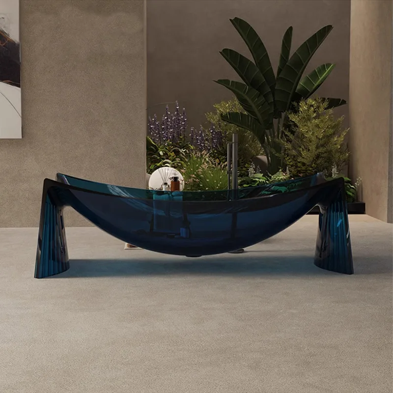 

Transparent color resin suspended hammock type bathtub hotel homestay home Internet celebrity resin long boat-shaped bathtub