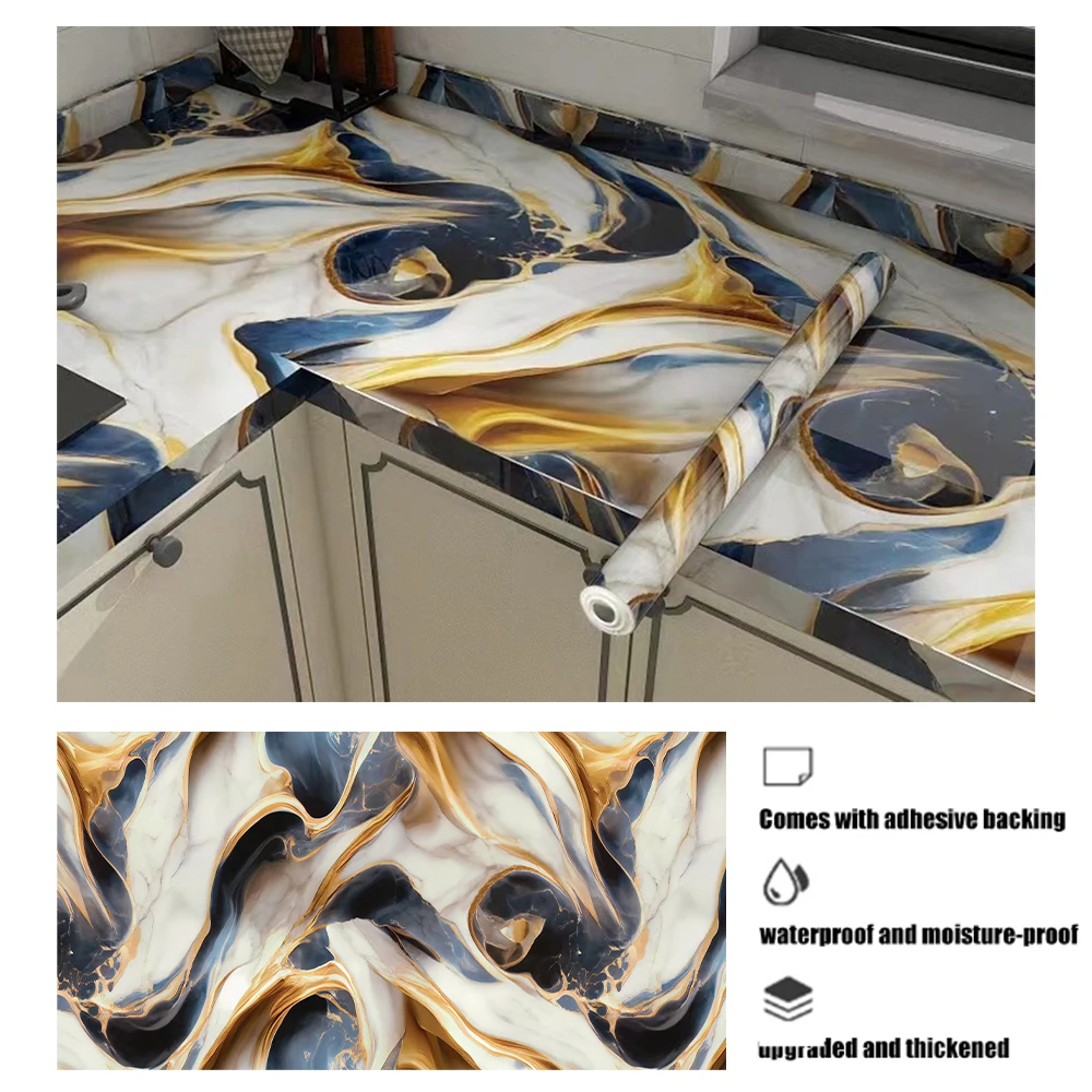 Heimdekoration, formbeständiger und wasserdichter Wandaufkleber, 40 cm, marmoriert, Küchenschrank-Dekoration, selbstklebende Tapete