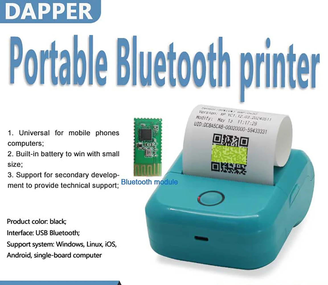 58mm Dapper Handheld Mini Thermal Receipt Printer for Small Business Portable Mobile Printer with Rechargeable Battery