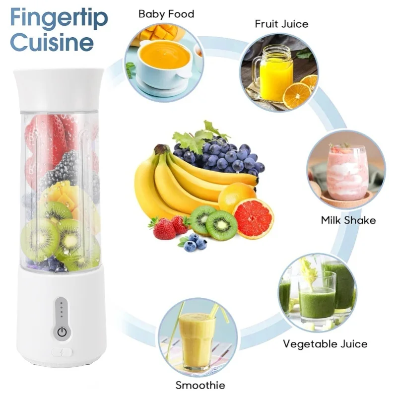 Picture 4: USB Rechargeable Smoothie Cup 500ml Portable Blender Travel Juicer 6 Blades One Click Operation Fast Charging