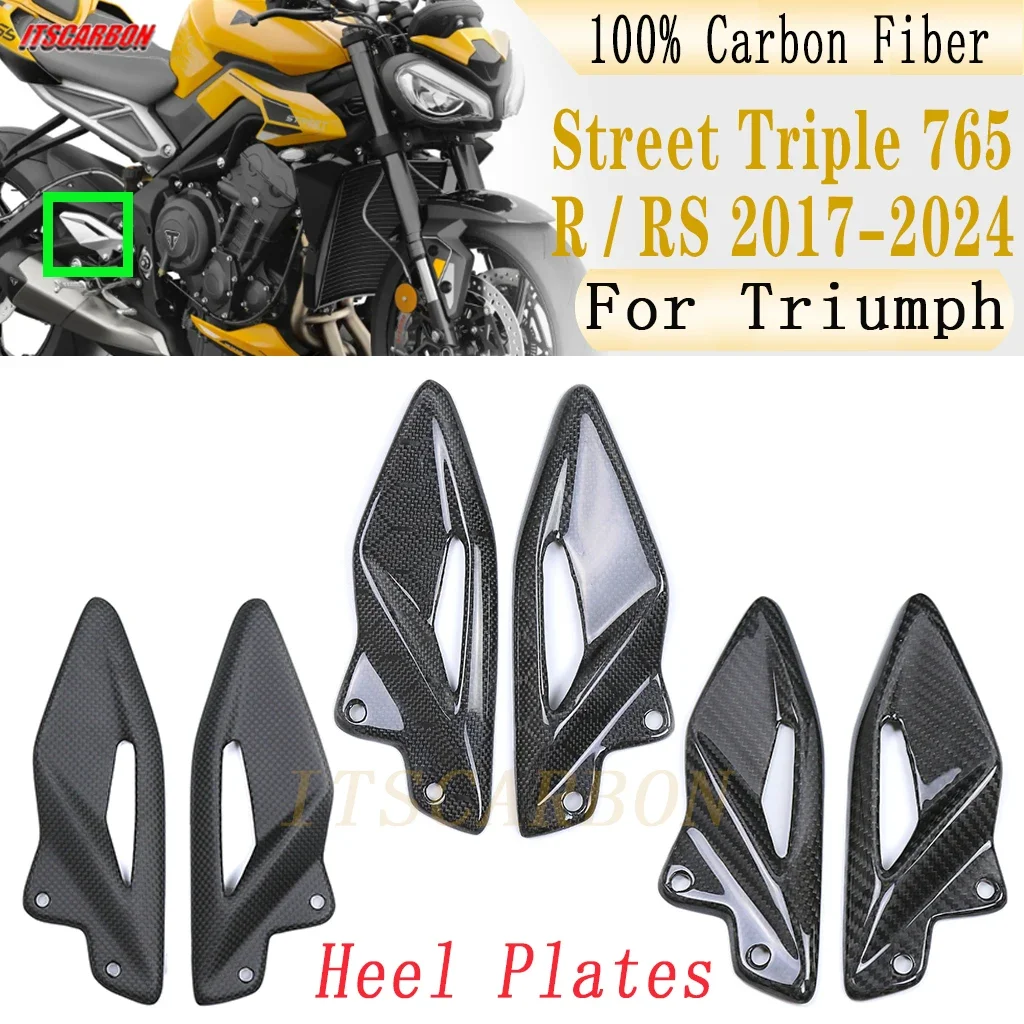 Pure Dry Carbon Fiber For Triumph Street Triple 660 765 R RS 2016-2021 2022 2023 2024 Motorcycle Heel Guard Plates Foot Rests