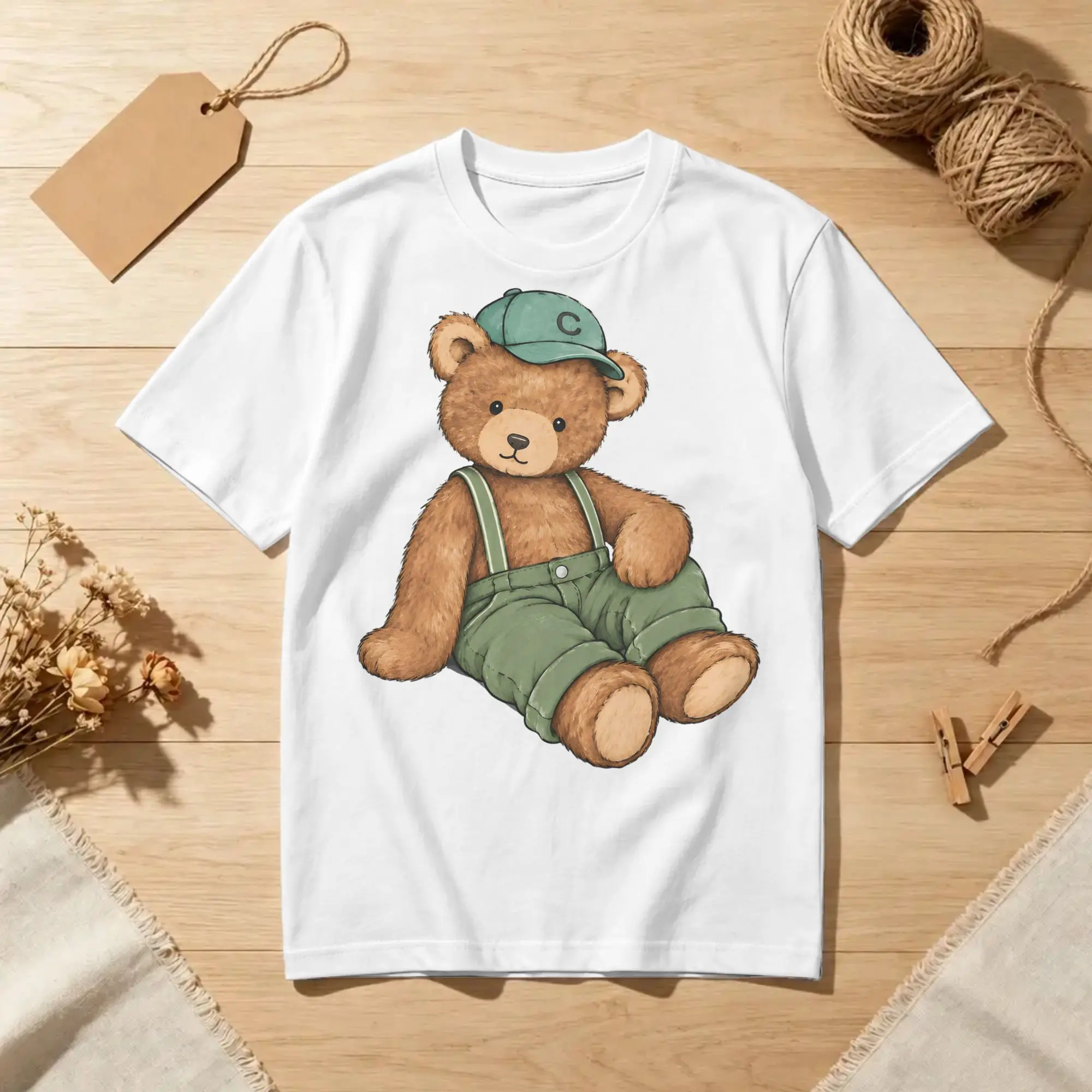 Bncmap Teddy Bear Farmer Cute Bear Rustic Farm T Shirt Men 100% Cotton T-Shirts O Neck  Tee Shirt Short Sleeve Clothes Party