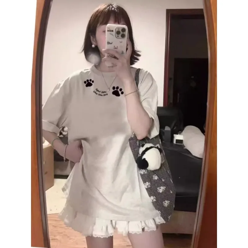 女性の綿半袖 Tシャツユニークなデザイン Y2k カジュアル女性服アメリカンスタイル通気性ルーズフィット夏トップ