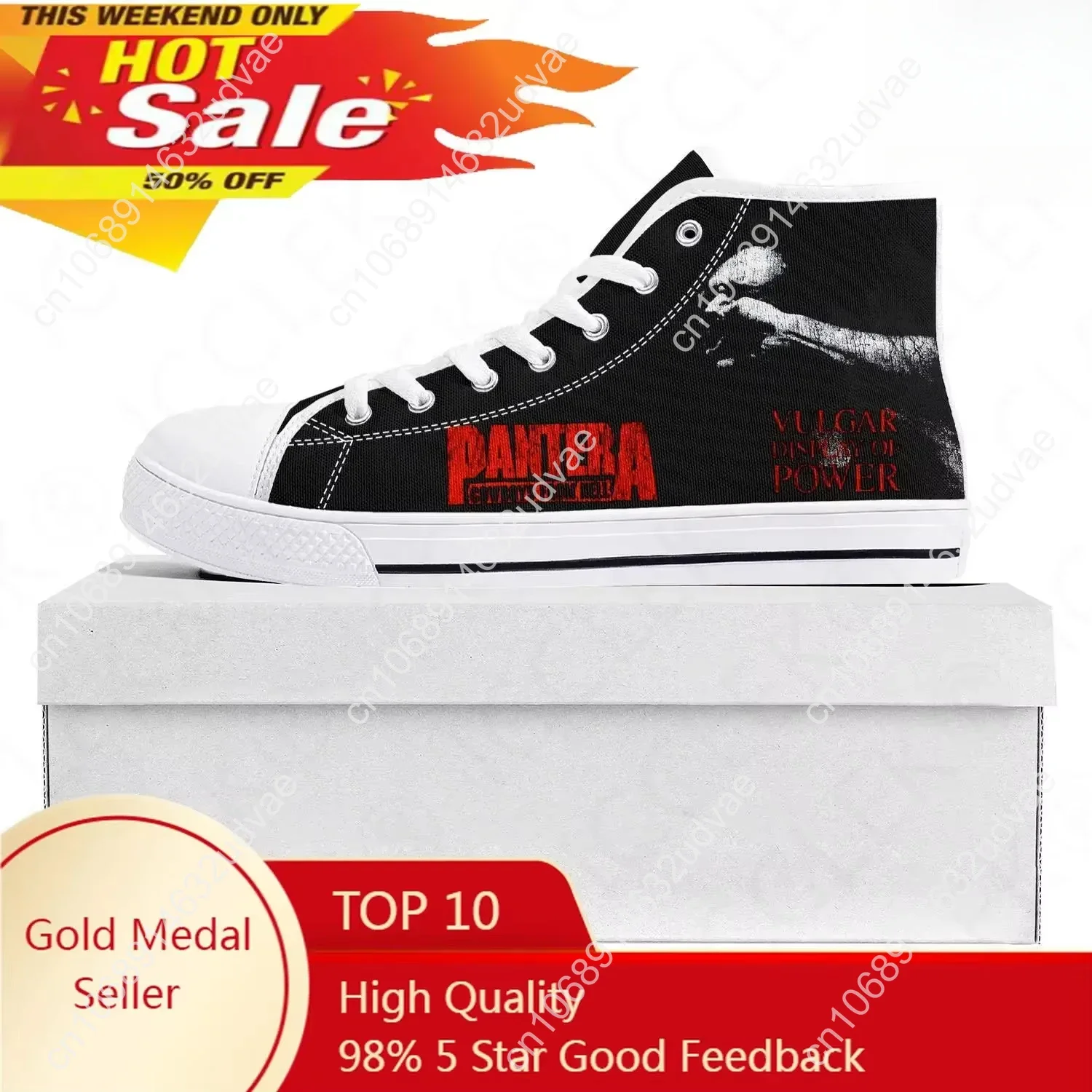 Pantera Metal Band Pop High Top High Quality Sneakers Mens Womens Teenager Canvas Sneaker Casual Couple Shoes White