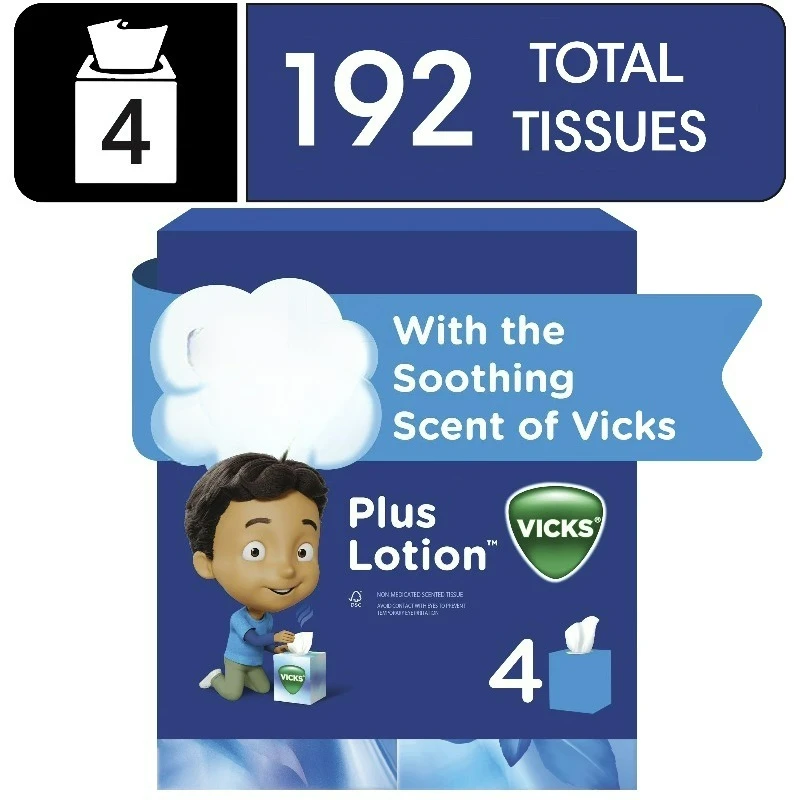 

Салфетки для лица с ароматом Vicks, 4 блока, 48 салфеток в коробке