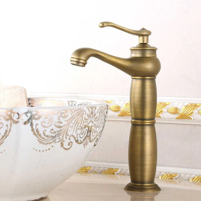 European Antique Copper Faucet for Bathoom room Single Hole Lamp Sharp Wash Basin cold and hot Vintage faucet