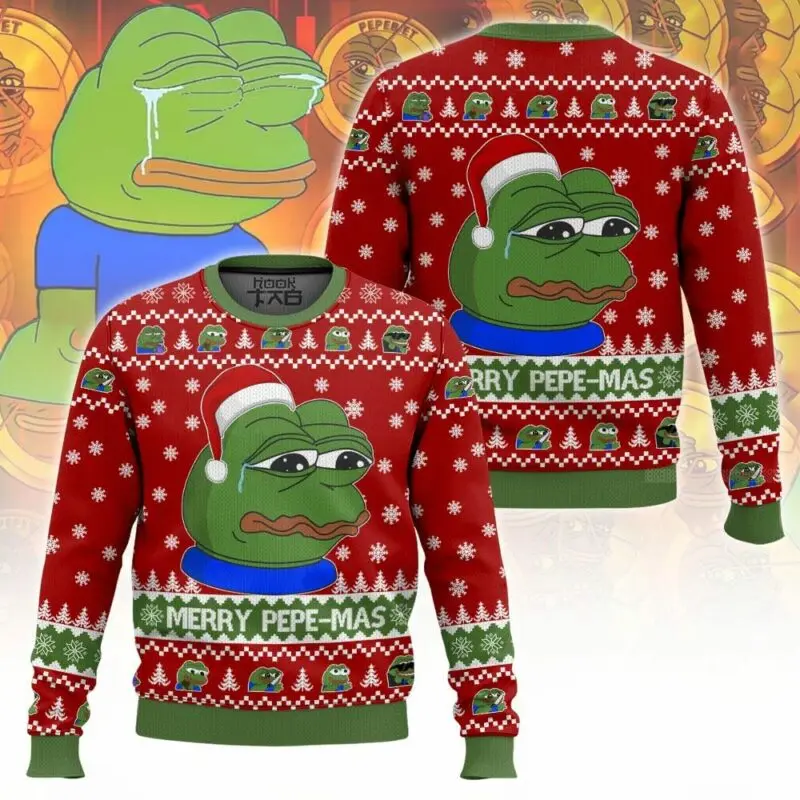 

Merry Pepe-mas Pepe The Frog Ugly Christmas Sweater Funny Holiday Party Pullover Plus Size Sweater for Men Women Xmas Gift 2026