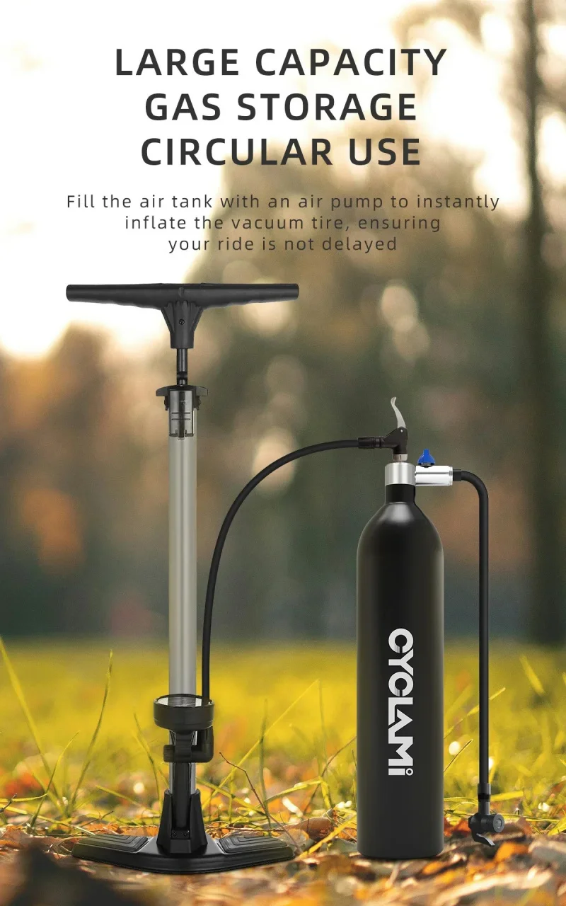 CYCLAMI 1,3 l Split Air Tank Fahrradreifenfüller MTB Road 29' Tubeless Reifenverstärker mit Zylinder für Rennradfahren – Detail 6
