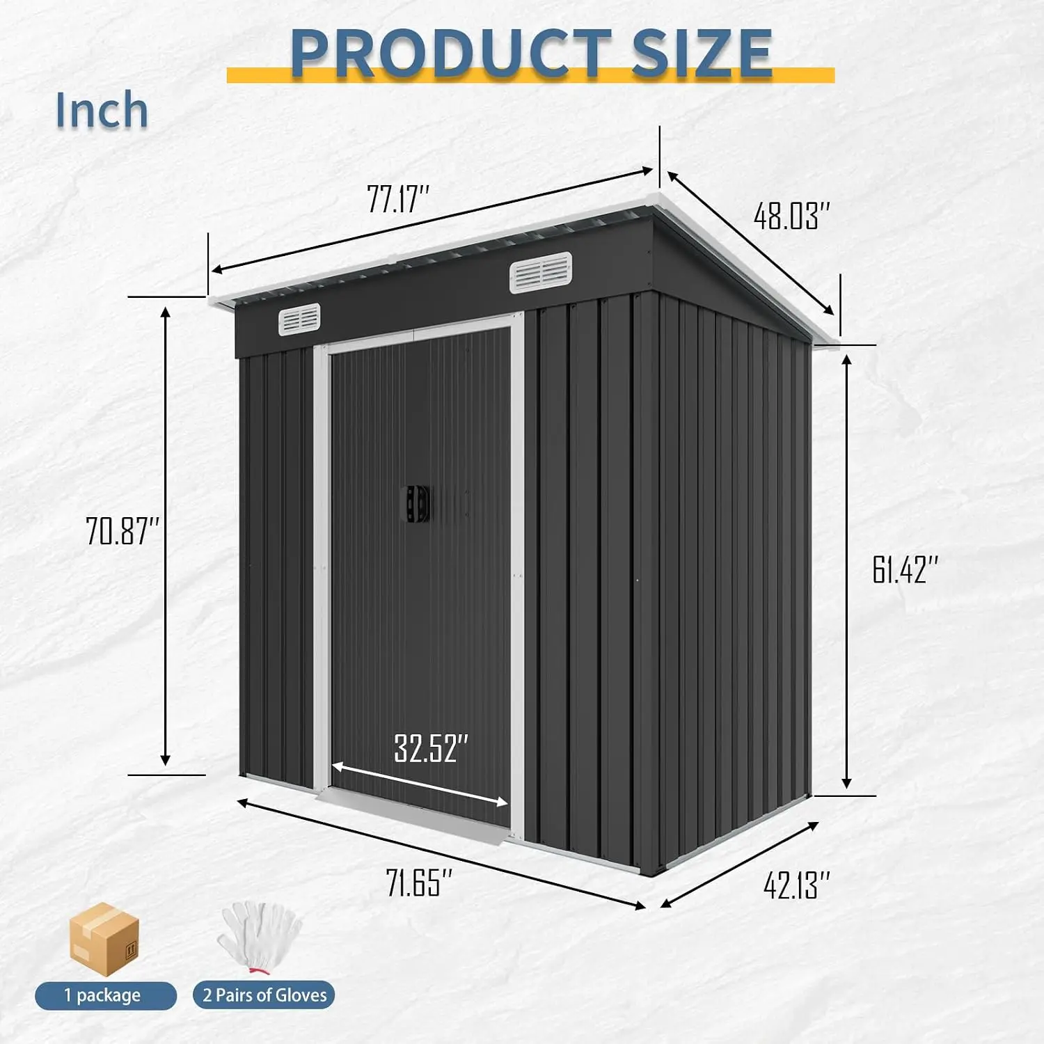 Galvanized Steel Shed with Sliding Doors & Vents, Outdoor Garden Storage Building for Backyard & Patio, 6.4x4 FT, Customized