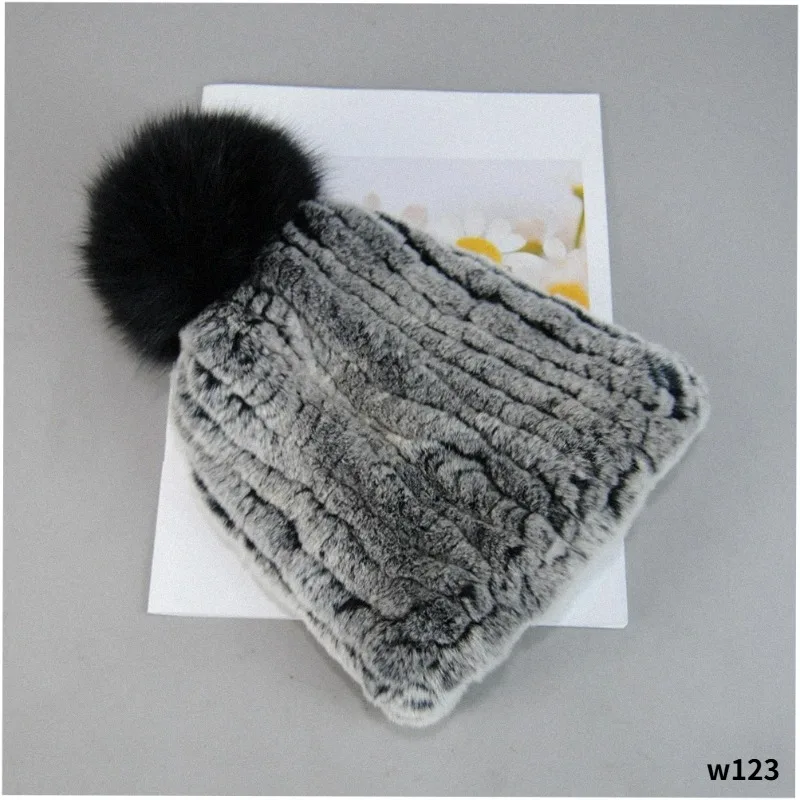 Real Girls Rex Rabbit Fur Hat Women Winter Knitted Fur Beanies Cap Fur Pom Poms Brand New Thick Female Cap Elastic Soft Warm