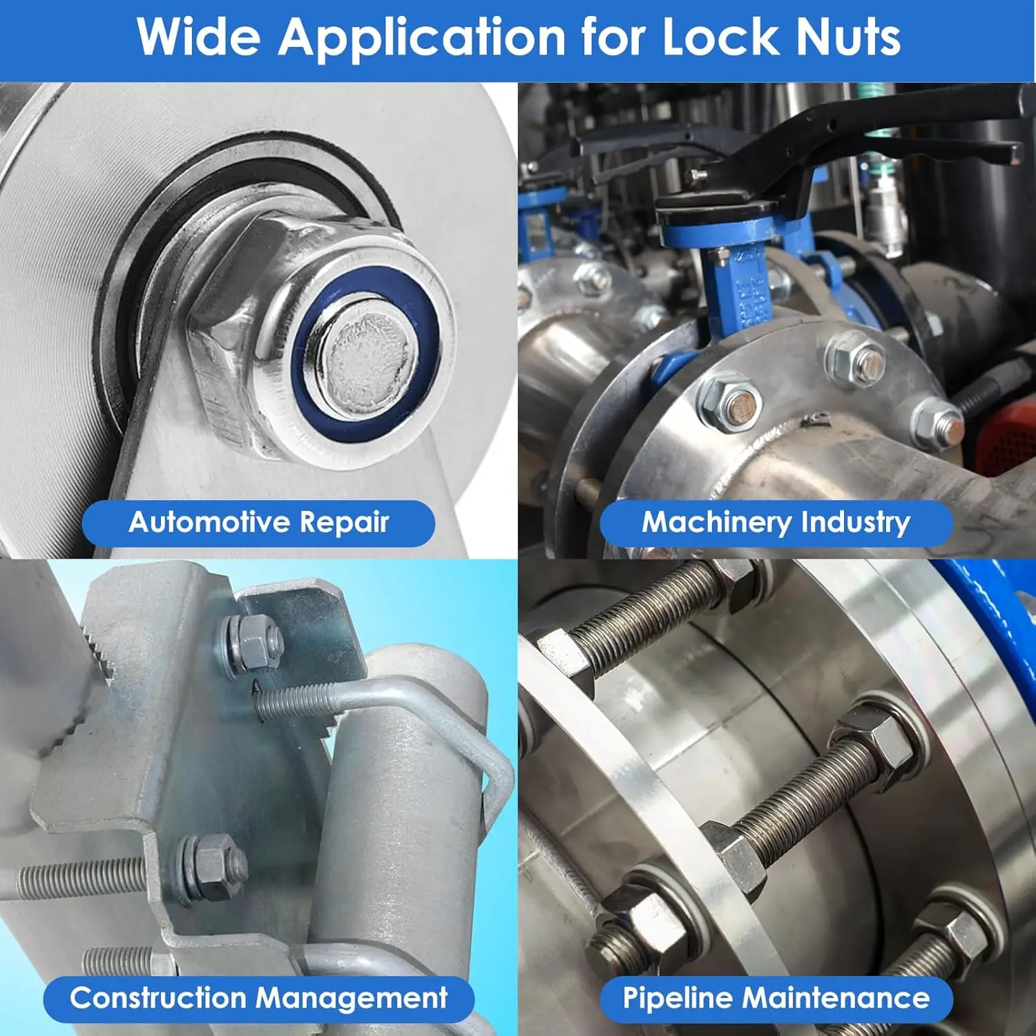 Picture 6: Lock Nuts Assortment Kit,304 Stainless Steel Self Clinching Nuts,M3, M4, M5, M6, M8, M10, M12 Metric Nylon Insert Lock HexNuts