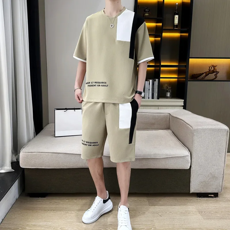 2024 Summer New Men\'s Suit  Summer New Fashion Short-sleeved Color Matching Thin Breathable