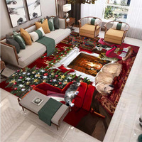 Christmas Carpet Fireplace with Cat and Dog Pattern Mat Decoration Living Room Christmas Atmosphere Non Slip Rug for Indoor Use